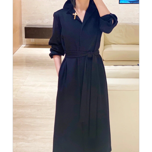 GIADA迦达17608秋冬款经典羊绒风衣湛蓝色长款修身系带女士外套