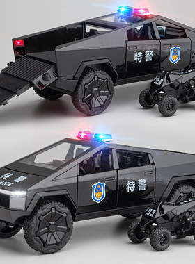 特斯拉皮卡合金大号警车玩具车