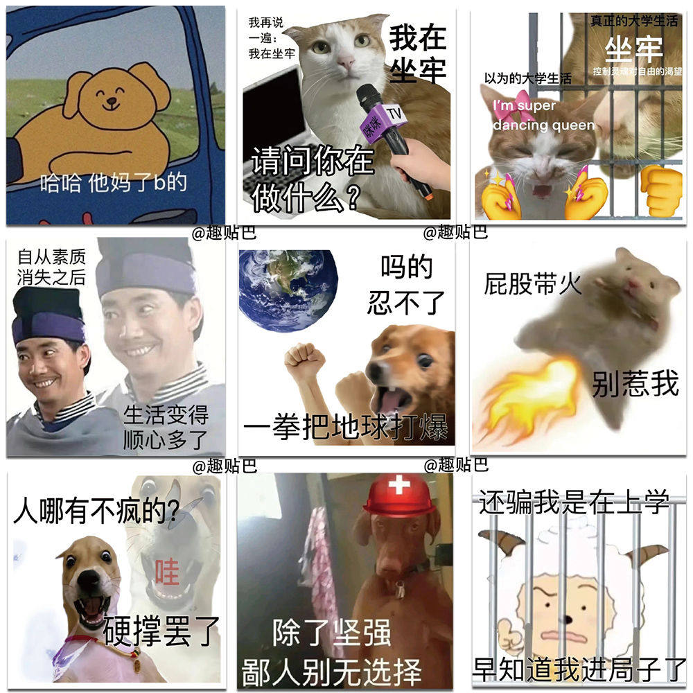 186张大学生上课状态沙雕摆烂表情包贴纸搞笑文字创意装饰防水