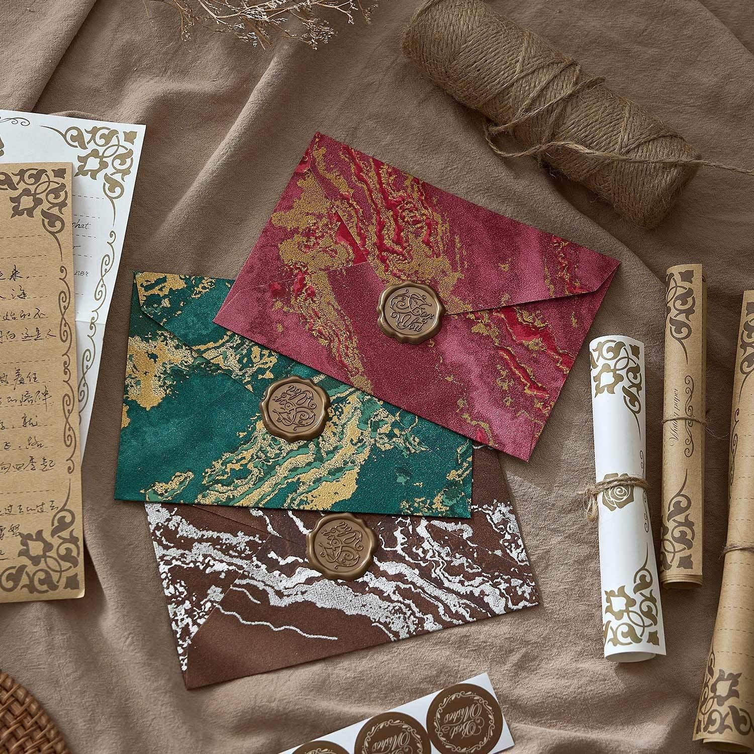 鎏金浮雕加厚信封信纸套装复古高级质感浪漫手写告白情书火漆请帖