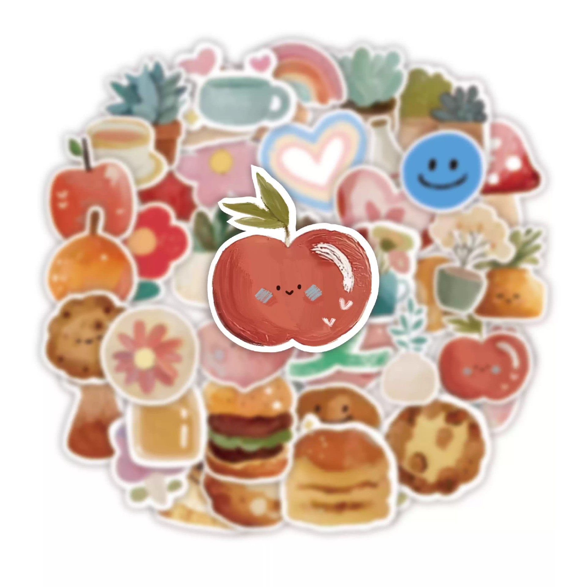 124张复古油画贴纸可爱食物手账手机行李箱笔记本装饰DIY素材防水,文具电教/文化用品/商务用品,贴纸/立体贴纸,淘宝优惠券,粉丝福利购,淘宝优惠卷