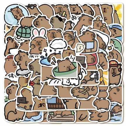 卡通可爱卡皮巴拉小水豚贴纸笔记本电脑手账本手机壳装饰diy贴画