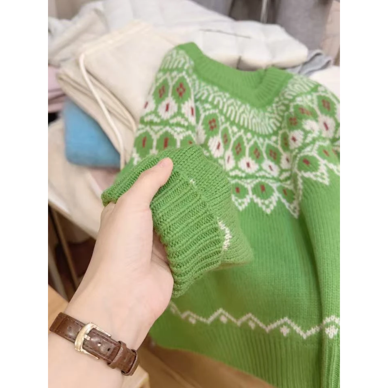 七言家苹果绿费尔岛毛衣女秋冬款