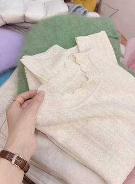 七言家奶茶米羊羊蕾丝花边针织打底衫女内搭可外穿洋气显瘦针织衫