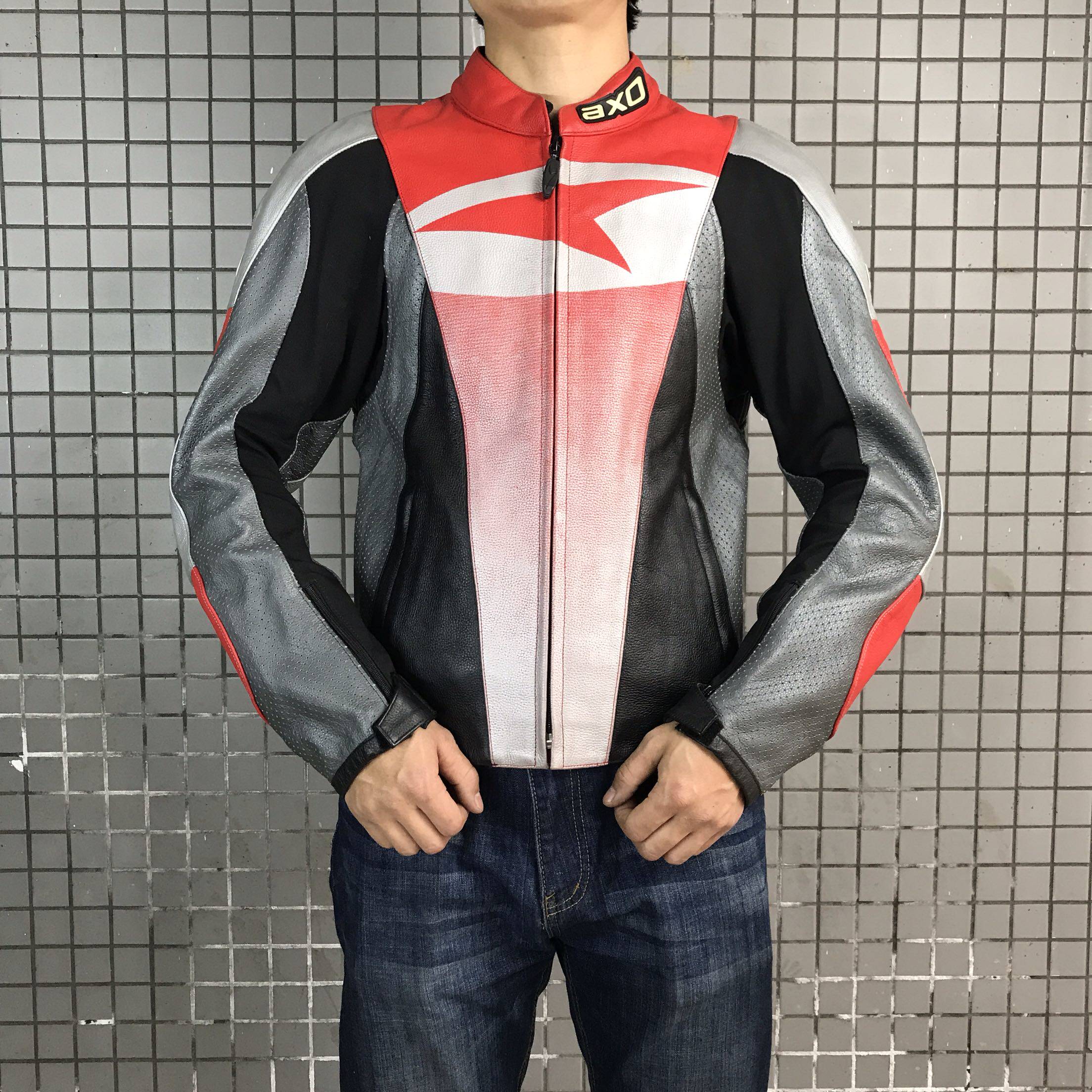 AXO渐变色真皮牛皮机车皮衣男 打孔摩托车骑行服通勤款 内置护具