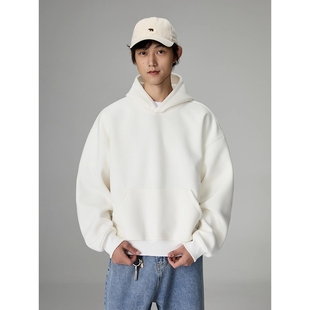 宽松帽衫 重磅boxy连帽卫衣男女纯白色短款 加绒加厚 美式 BOLM秋冬季
