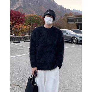 毛衣男女加厚圆领纯色针织衫 宽松套头情侣外套潮流 软糯慵懒风美式