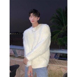 毛衣男女加厚圆领纯色针织衫 宽松套头情侣外套潮流 软糯慵懒风美式