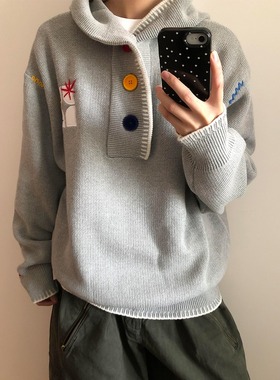 P50网图EM32高质量连帽刺绣百花绒毛衣灰色黑色M到2XL