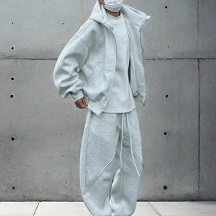 JACK重磅美式高街连帽卫衣男款秋冬版型宽松基础纯色拉链短款外套