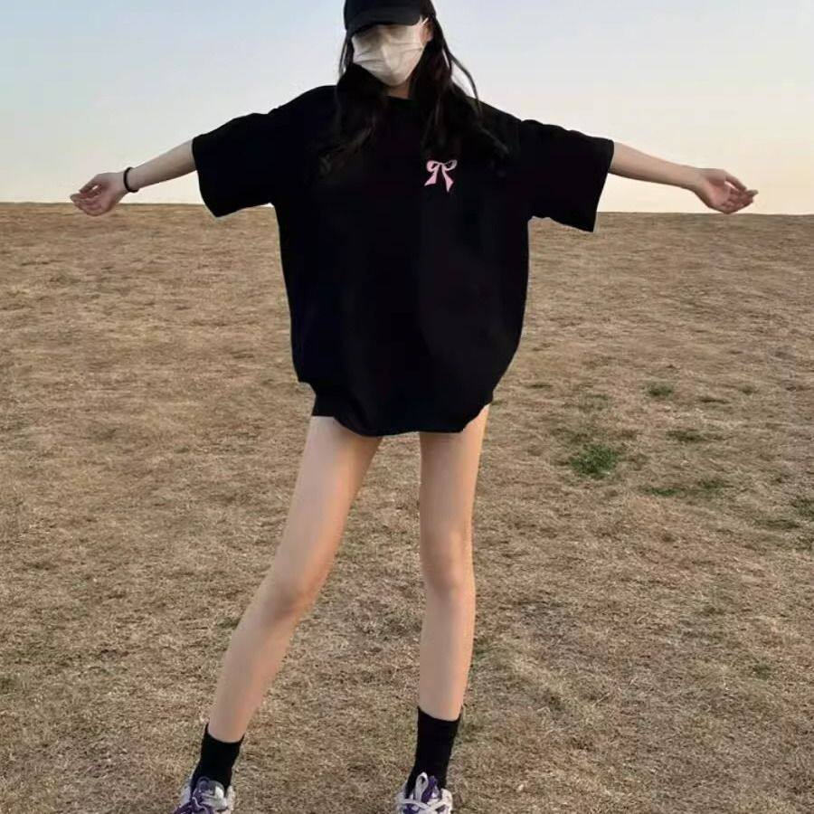 美式复古短袖t恤女2025新款小个子宽松打底黑色半袖春秋上衣痞帅