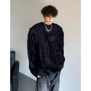 毛衣男女加厚圆领纯色针织衫 宽松套头情侣外套潮流 软糯慵懒风美式