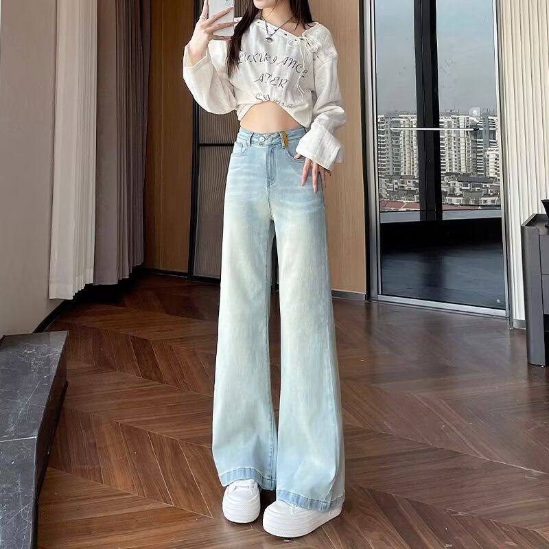 大喇叭阔腿牛仔裤女宽松遮肉2025年春季新款显瘦高腰垂感拖地裤子,女装/女士精品,牛仔裤,淘宝优惠券,粉丝福利购,淘宝优惠卷