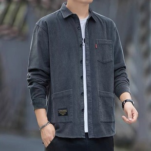宽松设计感多口袋工装 灯芯绒长袖 新款 男春秋冬季 休闲衬衣外套 衬衫