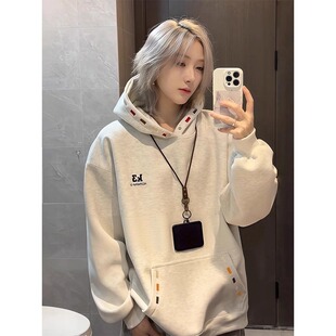 500g重磅彩虹刺绣连帽卫衣男女秋冬加绒加厚设计感高级慵懒风外套