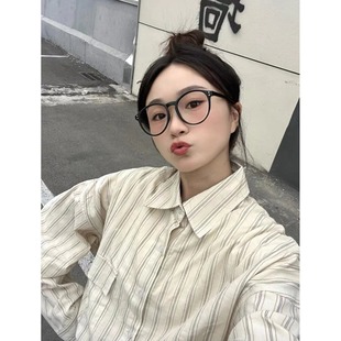 男女2025春秋冬季 衬衫 宽松学院风灯芯绒衬衣外套 复古条纹长袖 美式