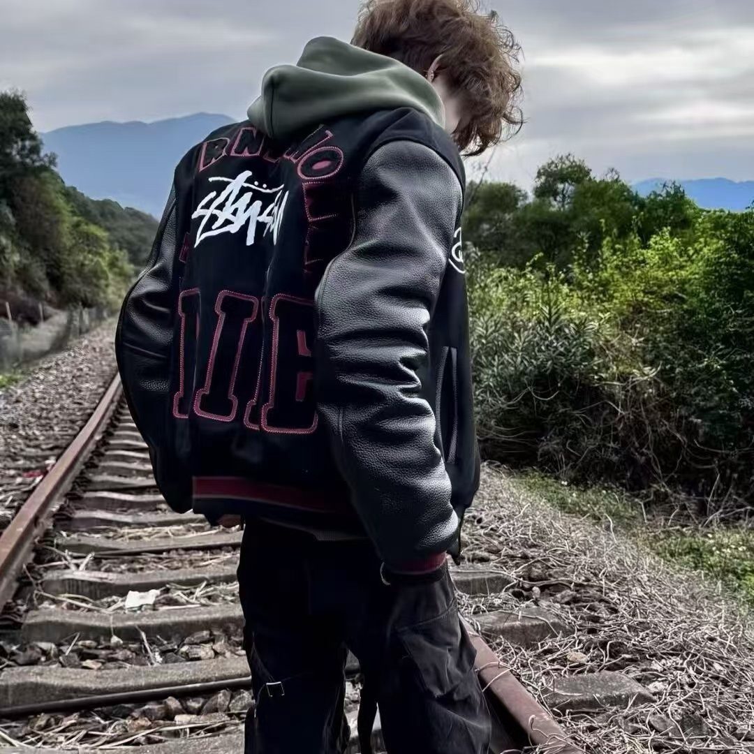 刺绣潮牌高街字母in外套男女春秋高级感痞帅夹克美式复古棒球服