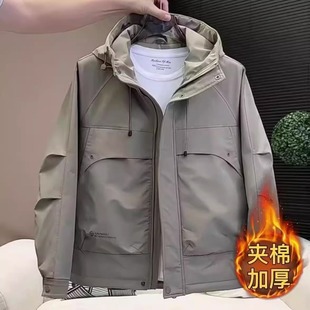 铺棉外套时尚 2024冬季 连帽修身 男士 流行防风加厚二棉冲锋衣男 新款