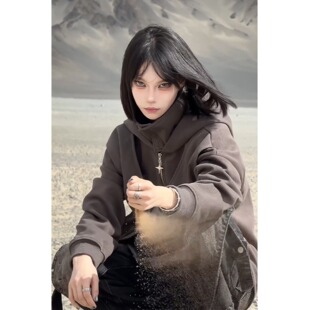 重工假两件开衫卫衣男款春秋高街vibe美式重磅硬挺大帽子机能外套