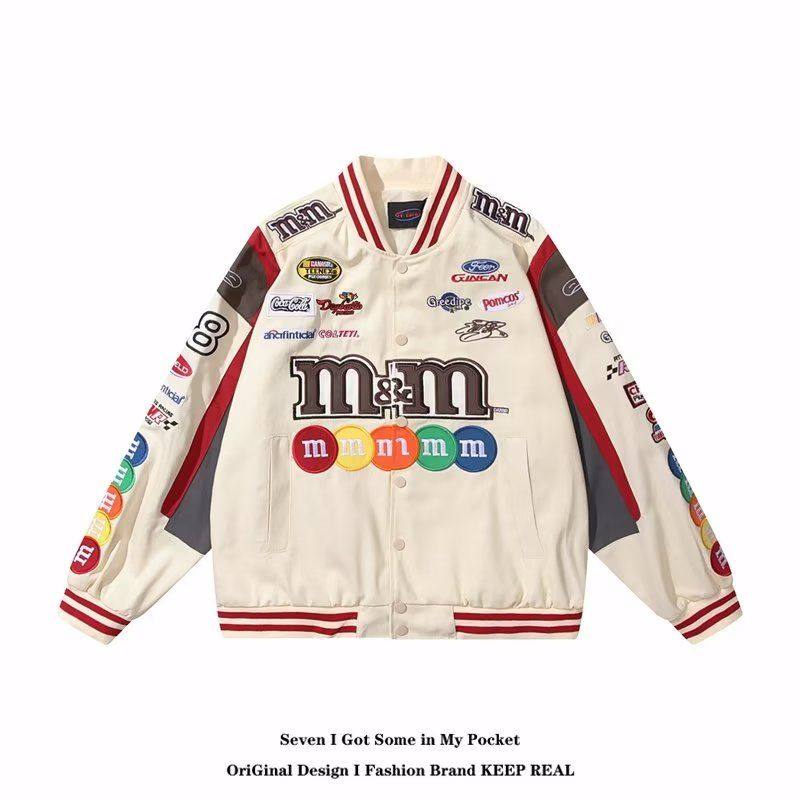 2025美式重磅刺绣机车外套男炸街拼色棒球服ins潮牌hiphop情侣夹