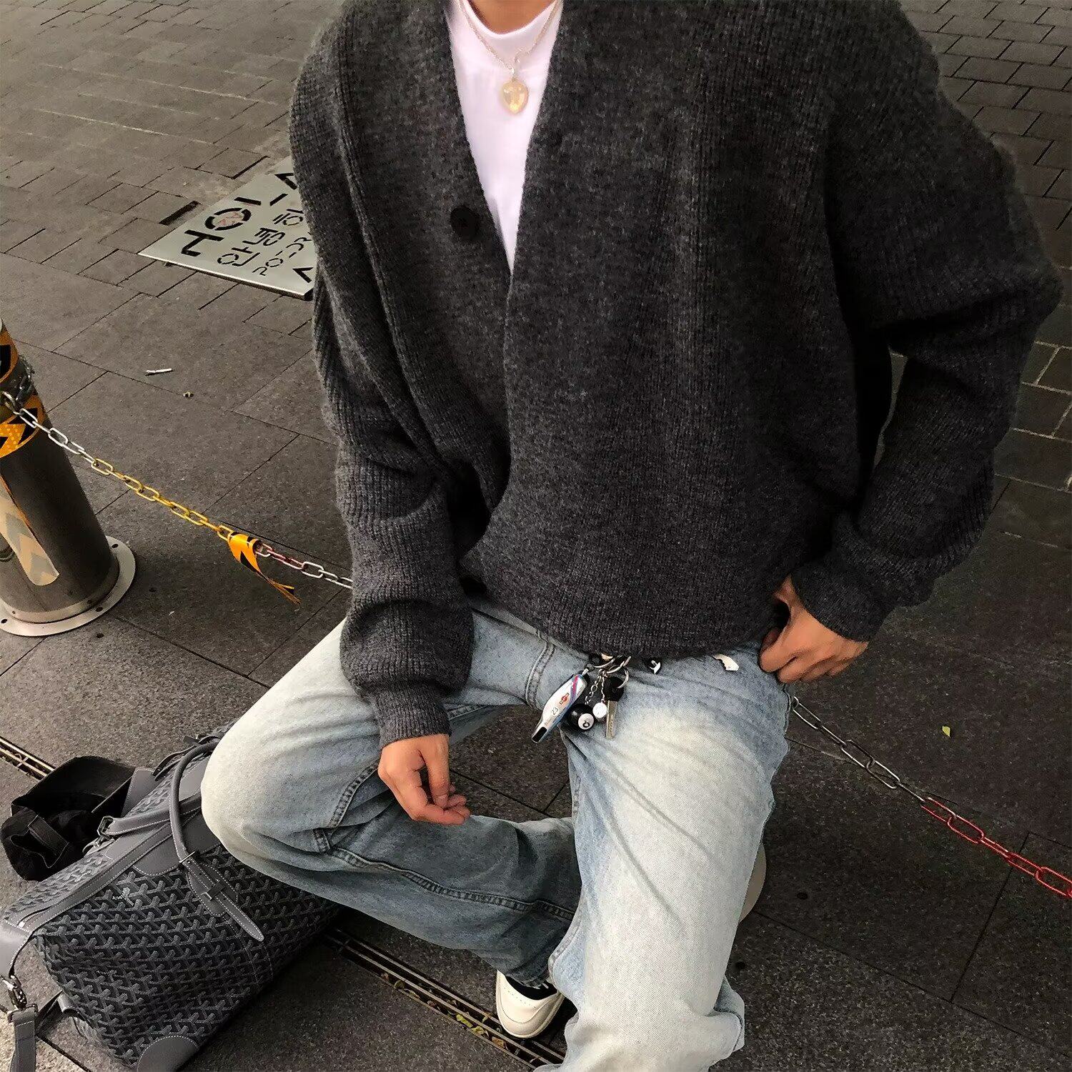 道袍针织开衫外套男春秋款松弛慵懒风针织衫潮牌高级感老钱风毛衣