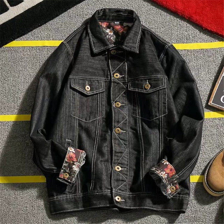 潮牌外套男宽松韩版春秋加大码复古夹克服上衣男士帅气黑色牛仔褂