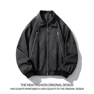 伟龙网络图5330黑色棕色,M-3XL,皮衣夹克,2026年慵懒风ins百搭