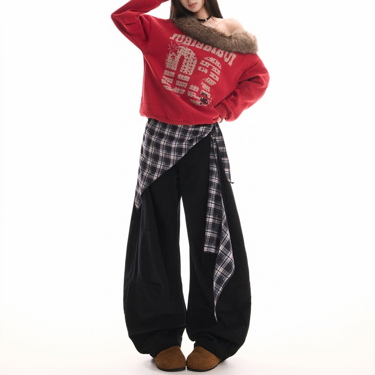 中性美式复古阔腿弯刀裤男女春新款设计感高腰直筒拖地屁帘牛仔裤