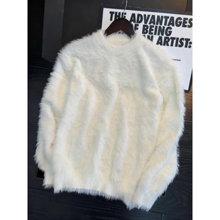 毛衣男女加厚圆领纯色针织衫 宽松套头情侣外套潮流 软糯慵懒风美式