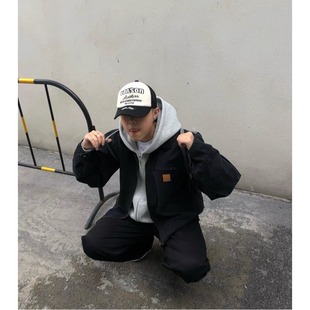 美式 牛仔外套男女翻领夹克cleanfit上衣潮 复古夹棉加厚底特律工装