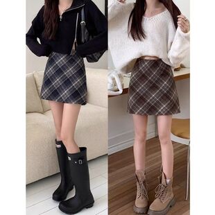 美式复古大码毛呢半身裙女秋冬胖mm高腰显瘦遮胯a字裙包臀短裙韩