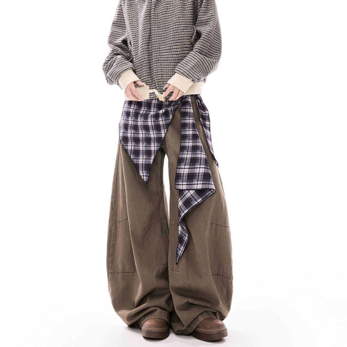 中性美式复古阔腿弯刀裤男女春新款设计感高腰直筒拖地屁帘牛仔裤