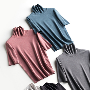 男士保暖上衣单件内衣高领打底衫加绒加厚中袖秋衣可外穿秋冬季潮