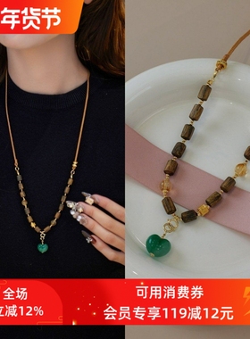 赛赛莉安原创设计屁桃爱心蜜蜡非洲翠奇楠沉香秋冬毛衣链长款项链