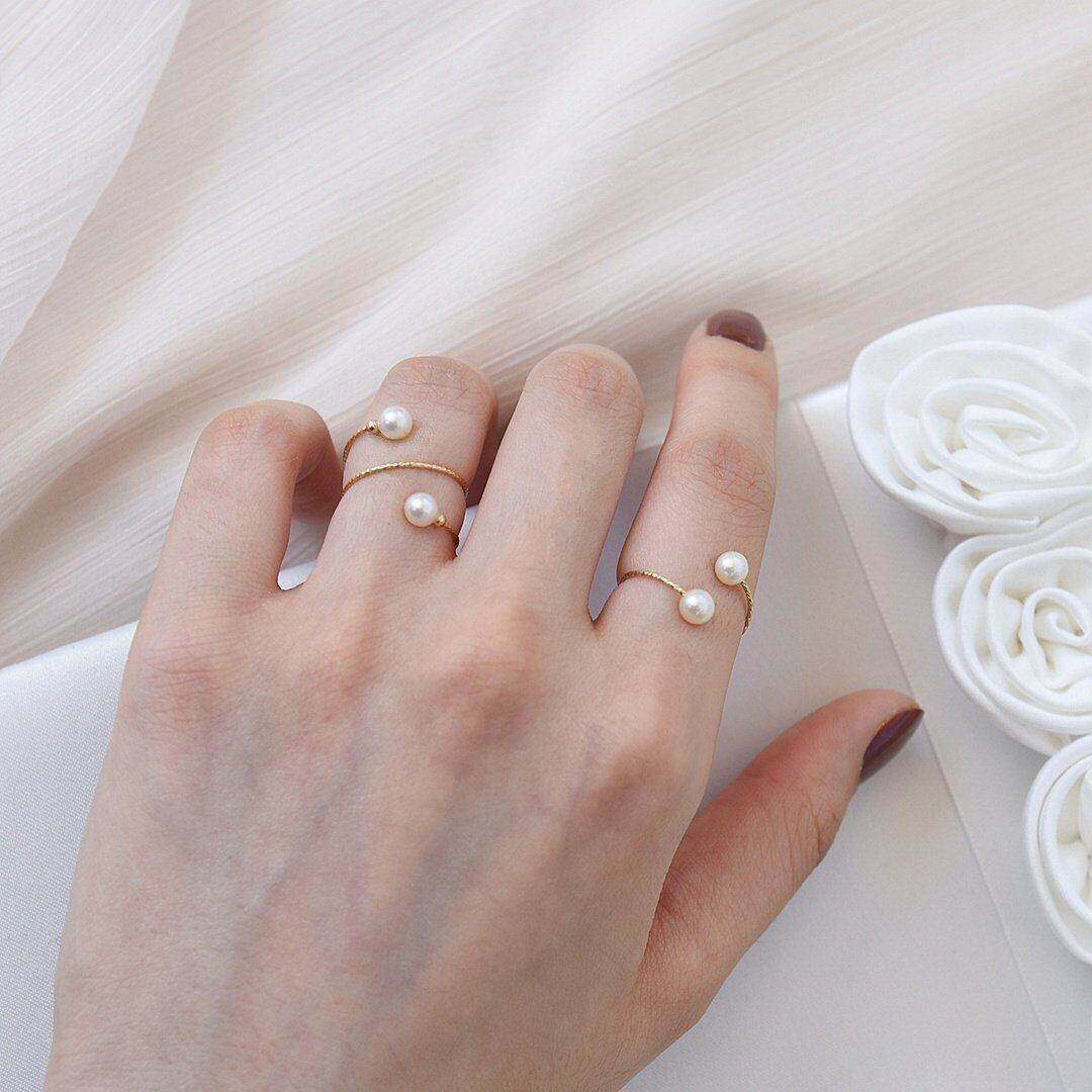 洗手不用摘！CECILIA天然淡水珍珠开口戒指环14k包金简约不掉色女