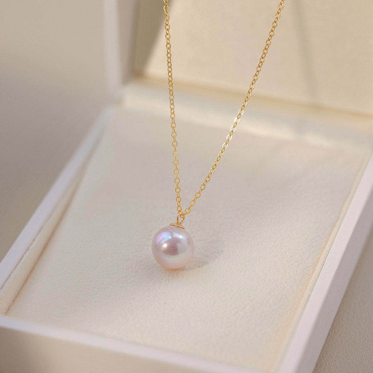 赛赛莉安11MM大颗爱迪生淡水珍珠14K包金项链简约气质百搭叠戴女