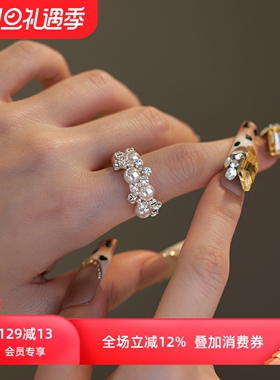 爆闪绝美！赛赛莉安小众设计高级感猫爪施家珍珠戒指网红气质个性