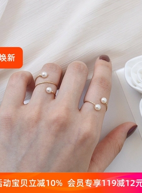 洗手不用摘！CECILIA天然淡水珍珠开口戒指环14k包金简约不掉色女