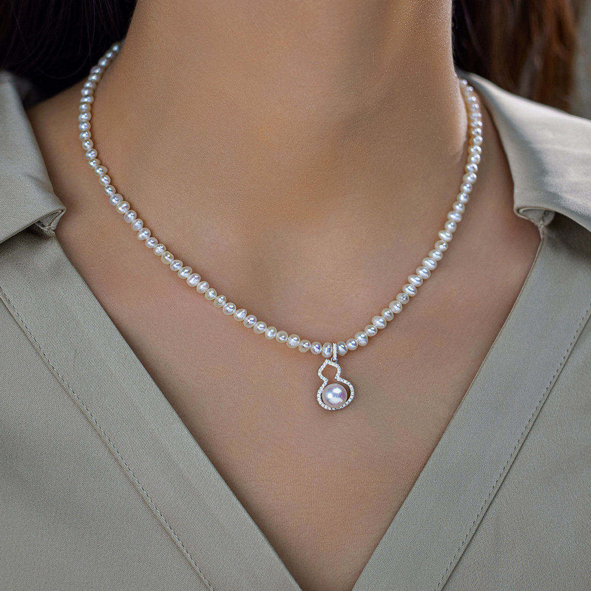 赛赛莉安天然淡水珍珠葫芦S925纯银项链简约气质轻奢高级感通勤女