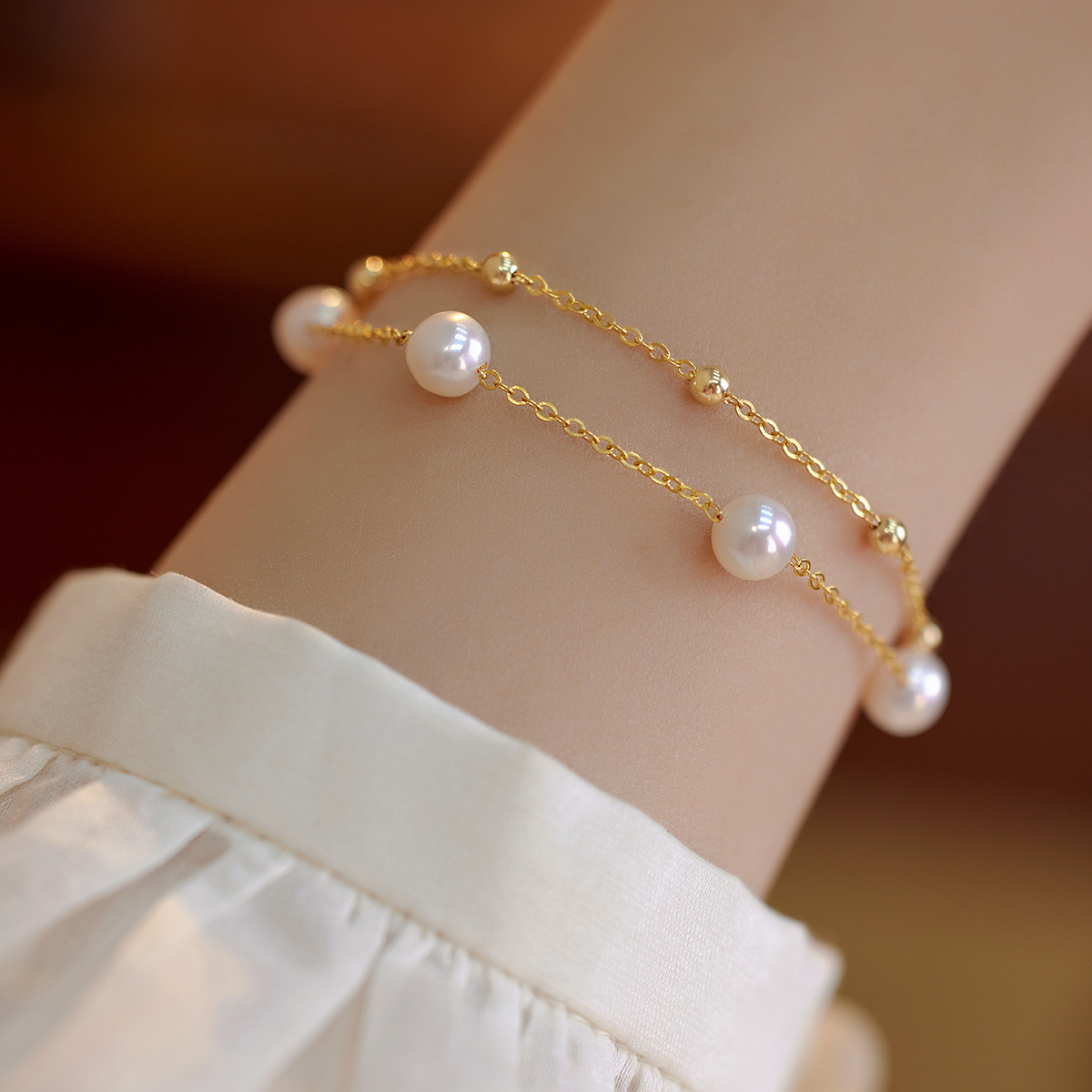 满天星双层叠戴设计珍珠手链