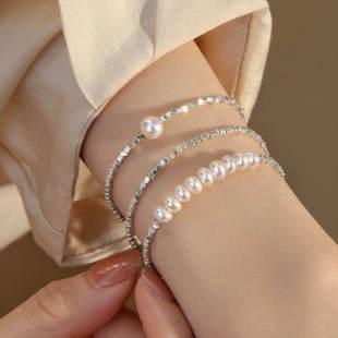 赛赛莉安s925纯银天然淡水珍珠小众设计ins碎银子高级感叠戴手链