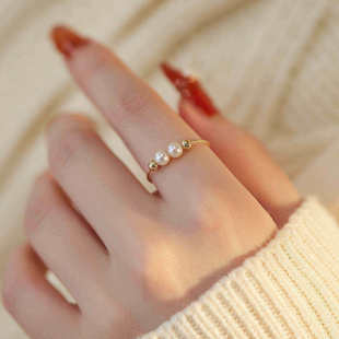 赛赛莉安强光淡水珍珠戒指14K包金不掉色简约气质轻奢生日礼物女