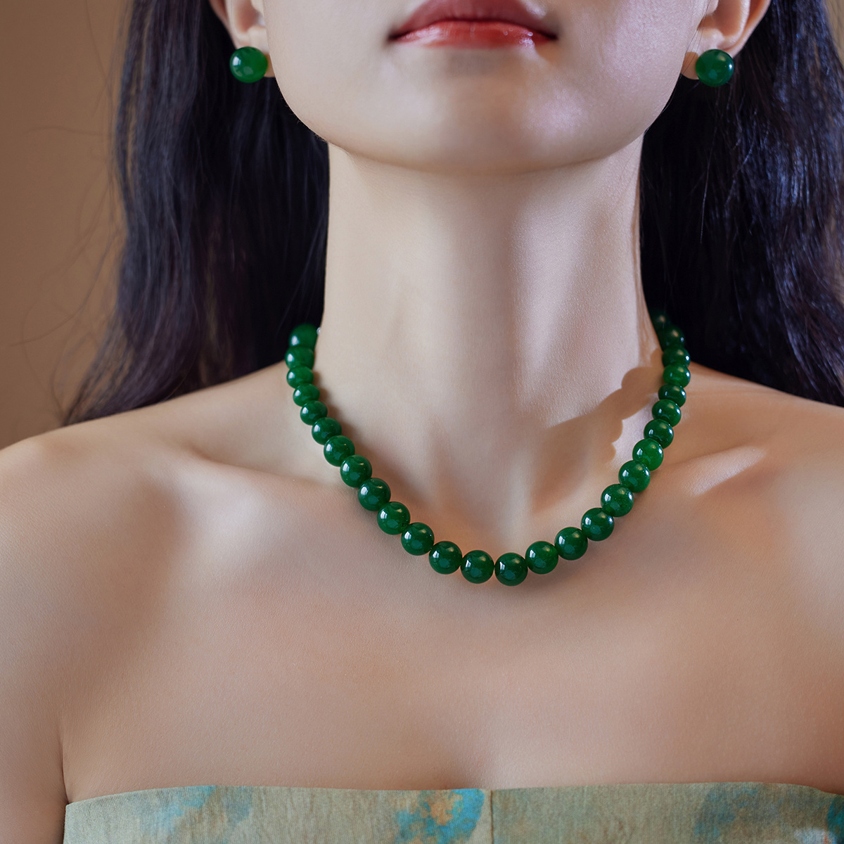 赛赛莉安新中式正阳绿玉髓复古气质叠戴小众设计高级感锁骨项链女