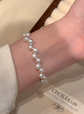 强光泽天然珍珠法式优雅手链