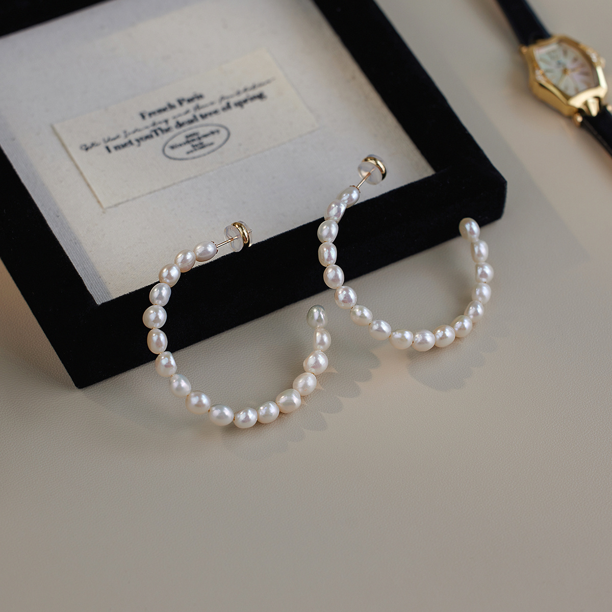 赛赛莉安天然巴洛克淡水珍珠14K包金大耳圈网红同款气质ins小众女