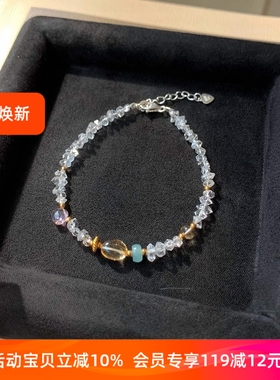 原创设计款bling闪灵钻紫色黄水晶s925银细天然石切面手串手链女