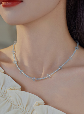 公主方糖蓝托帕石能量水晶项链