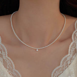简约气质mini小星星钻高品质baby天然淡水小珍珠S925银锁骨项链女