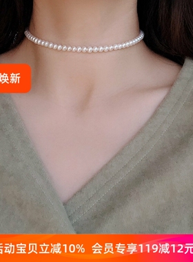 CECILIA经典赫本款天然小粒珍珠14k包金项链锁骨链气质chocker女