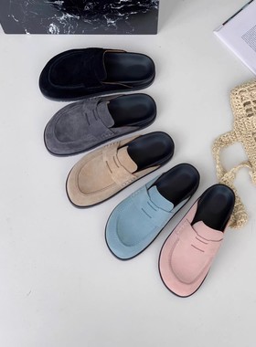 InkingPot彭姐 秋季新款包头拖鞋真皮勃肯鞋厚底休闲穆勒半拖女